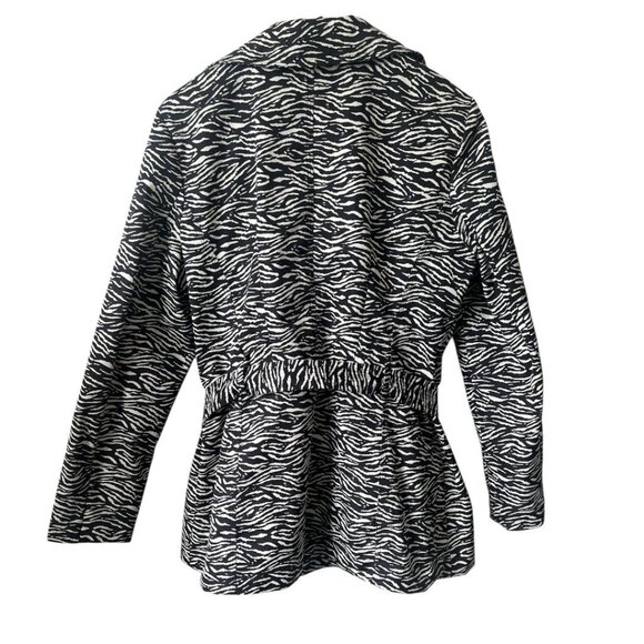 SOLD Sandro Studio Zebra Print Ruffle Collar Belted Trench Coat Large - Picture 2 of 9